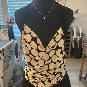 Byer California Black and Cream Polka Dot Top